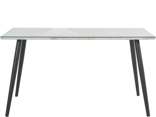 Esstisch Manny in Marmoroptik mit Glasplatte, Metallgestell schwarz Breite 160 cm