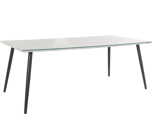 Esstisch Manny in Marmoroptik mit Glasplatte, Metallgestell schwarz Breite 200 cm