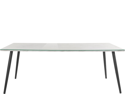 Esstisch Manny in Marmoroptik mit Glasplatte, Metallgestell schwarz Breite 200 cm