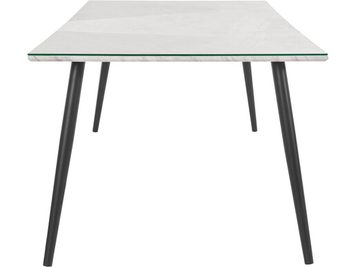 Esstisch Manny in Marmoroptik mit Glasplatte, Metallgestell schwarz Breite 200 cm