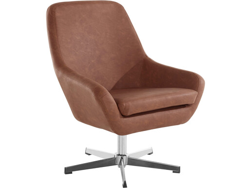 Loungesessel Tessa, Bezug in PU-Lederoptik, Metall Chromgestell, Sitzhöhe 45 cm in Cognac
