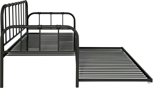 Metallbett Lattenrost, ausziehbare Schlafffläche, Liegefläche in schwarz 90 x 200 cm