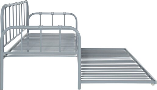 Metallbett Lattenrost, ausziehbare Schlafffläche, Liegefläche in grau 90 x 200 cm