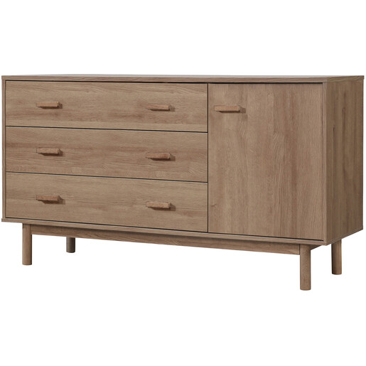 Sideboard Mason Schrank mit 3 Schubladen+1 Tür Scandi Design, Breite 144 cm in eichenfarben