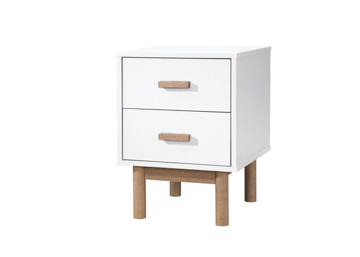 Nachtschrank Mason 2 Schubladen, weiß, Skandinavisches Design in weiß/ eichenfarben