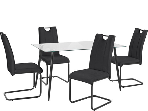 5-tlg. Essgruppe LAINE mit Tisch 140 cm, Stühle in schwarz