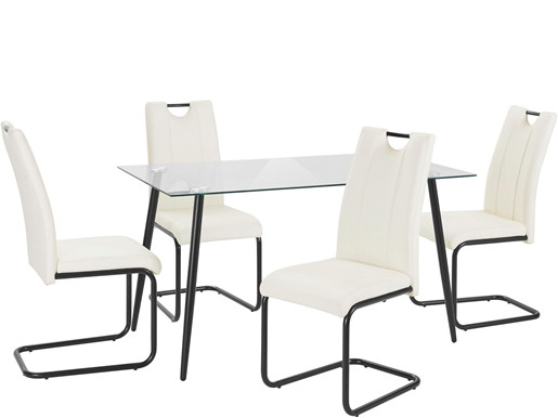 5-tlg. Essgruppe LAINE mit Tisch 140 cm, Stühle in weiß