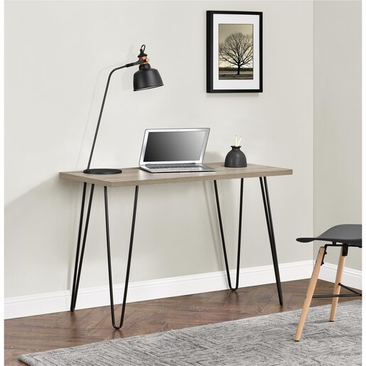 Schreibtisch Owen MDF, Hairpin Metallbeine, Breite 101,5 cm in eichenfarbe