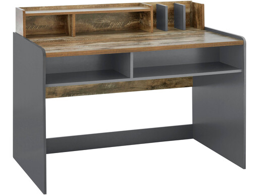 Schreibtisch Claire, Breite 120 cm, 7 offene Fächer in grau/ eiche