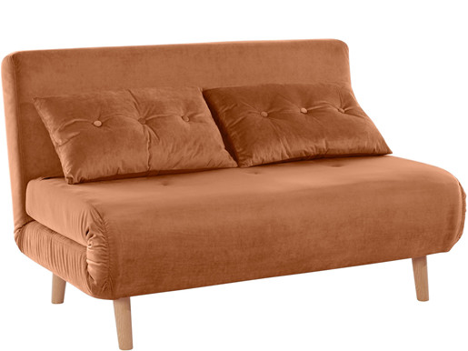 Schlafsofa MAIKE mit Samtstoff Bezug in kupferfarben