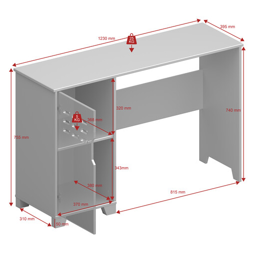 Schreibtisch LILO mit Tür in grau, modernes Design