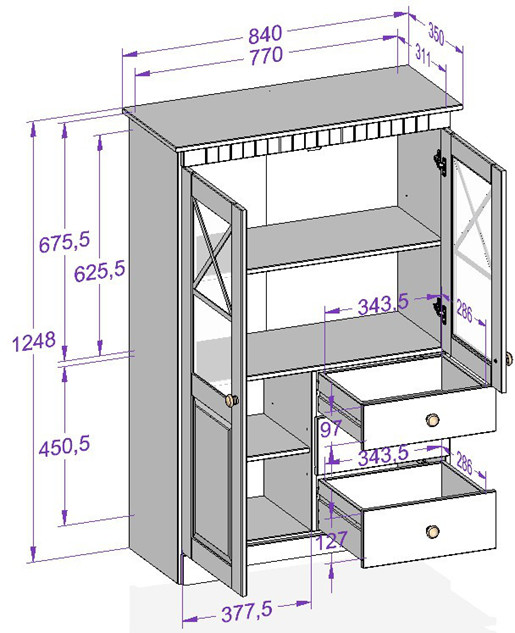 Vitrinenschrank CHERYL aus Kiefer massiv in weiß & havanna