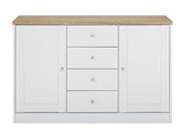 Kommode HALEY 2 Türen 4 Schubkästen aus MDF in Weiß-Eiche