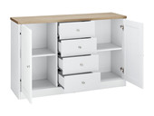 Kommode HALEY 2 Türen 4 Schubkästen aus MDF in Weiß-Eiche