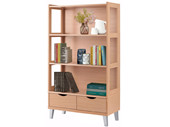 Großes Bücherregal LINDA in Buchefarben mit 2 Schubkästen