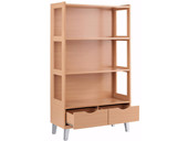 Großes Bücherregal LINDA in Buchefarben mit 2 Schubkästen