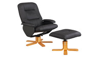 Relaxsessel NILAN mit Hocker aus Kunstleder in schwarz
