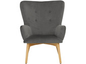Ohrensessel Newman (Sessel mit Hocker), Fernsehsessel, Samtbezug mit Knopfheftung, Untergestell aus Massivholz in grau