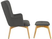 Ohrensessel Newman (Sessel mit Hocker), Fernsehsessel, Samtbezug mit Knopfheftung, Untergestell aus Massivholz in grau