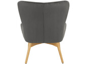 Ohrensessel Newman (Sessel mit Hocker), Fernsehsessel, Samtbezug mit Knopfheftung, Untergestell aus Massivholz in grau