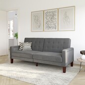 Schlafsofa Porter Futon, mit Knopfheftung, Breite 200 cm, Stoff Linen Look, in grau