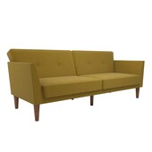 Schlafsofa Regal Bezug aus Leinenstoff, Holzbeine, Breite 204,5 cm in gelb