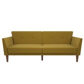 Schlafsofa Regal Bezug aus Leinenstoff, Holzbeine, Breite 204,5 cm in gelb