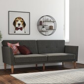 Schlafsofa Regal Bezug aus Leinenstoff, Holzbeine, Breite 204,5 cm in grau