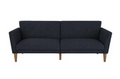 Schlafsofa Regal Bezug aus Leinenstoff, Holzbeine, Breite 204,5 cm in blau