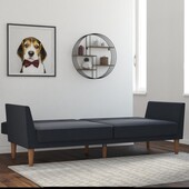 Schlafsofa Regal Bezug aus Leinenstoff, Holzbeine, Breite 204,5 cm in blau