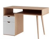 Schreibtisch ANDY mit Schublade & Holztür, weiß/Eichenfarbe
