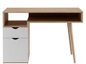 Schreibtisch ANDY mit Schublade & Holztür, weiß/Eichenfarbe
