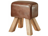 Hocker Bock SAGA aus Leder in braun mit Holzbeinen