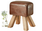 Hocker Bock SAGA aus Leder in braun mit Holzbeinen
