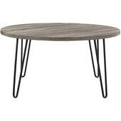 Runder Couchtisch Owen runder Wohnzimmertisch in Holzoptik, Metallbeine in Haairpin-Design