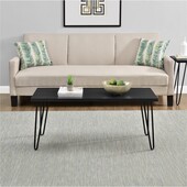 Couchtisch Owen Wohnzimmertisch, rechteckige Form, Metallbeine, Breite 107 cm in schwarz & eichenfarben