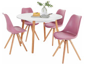 2er Set Stuhl BRITTA aus Kunstleder in rosa Holzbeine