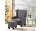 Sessel ZOE mit Hocker aus Mikrofaser in grau, Federkern