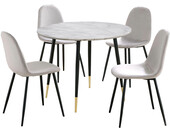 5-tlg. Essgruppe MAARIT,Esstisch Ø100 cm,Marmor/grau schwarz