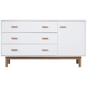 Sideboard Mason Schrank mit 3 Schubladen+1 Tür Scandi Design, Breite 144 cm in weiß & eichenfarben