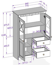 Vitrinenschrank CHERYL aus Kiefer massiv in weiß & havanna