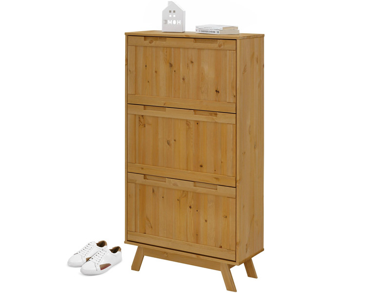 Schuhschrank OLE aus Kiefer in gebeizt geölt, 3 Klappen - Loft24.de