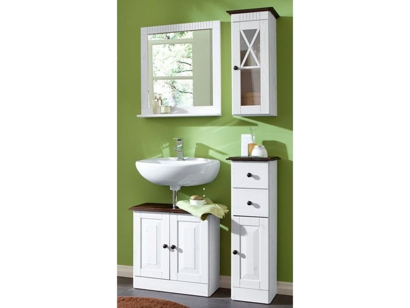 Loft24 Minna Waschbeckenunterschrank Waschtisch Unterschrank Badmöbel Badschrank Kiefer Massiv weiß lackiert