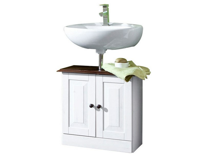 Loft24 Minna Waschbeckenunterschrank Waschtisch Unterschrank Badmöbel Badschrank Kiefer Massiv weiß lackiert