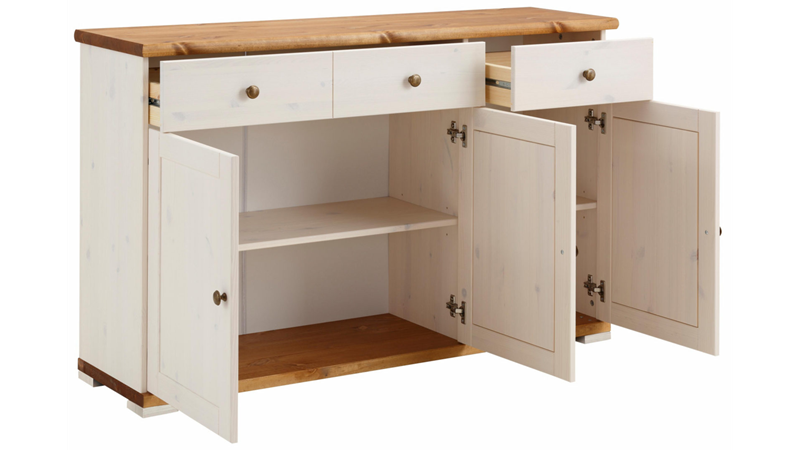 Sideboard idee mit 3 türen aus kiefer massiv in weià & honig ...
