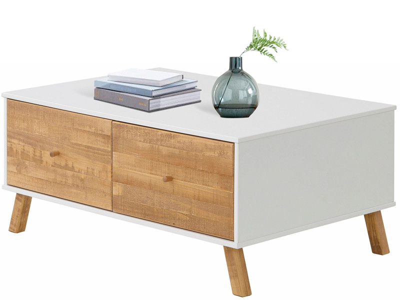 Couchtisch Radin Mit 2 Schubladen Aus Kiefer In Weiss Natur Loft24 De