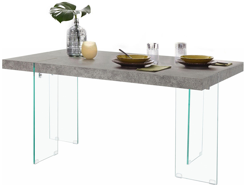 Esstisch TRACY Breite 160 cm Beine aus Glas Zement Optik