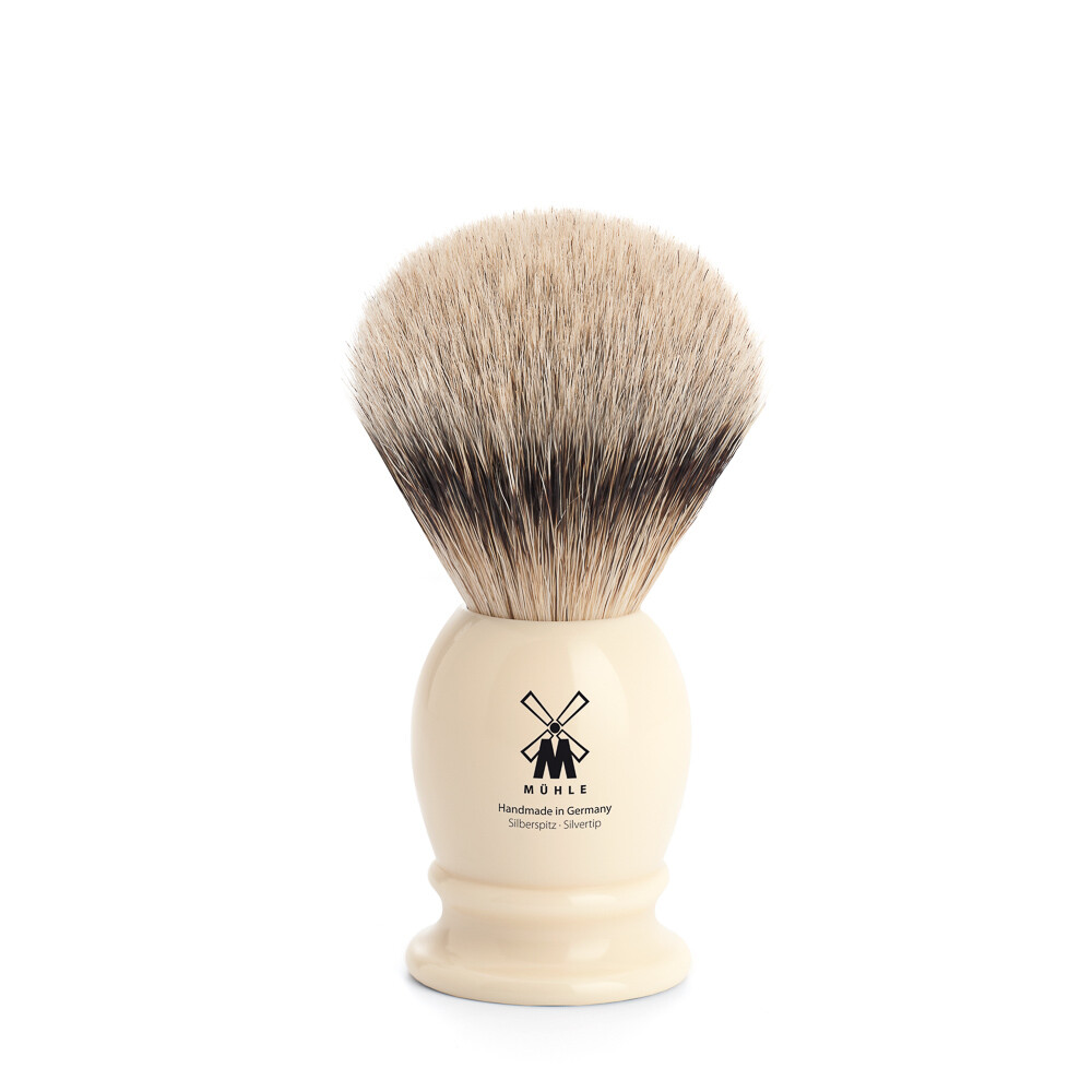 Se Mühle Silvertip Barberkost, 19 mm, Classic, Hvid Kunstharpiks hos Proshave