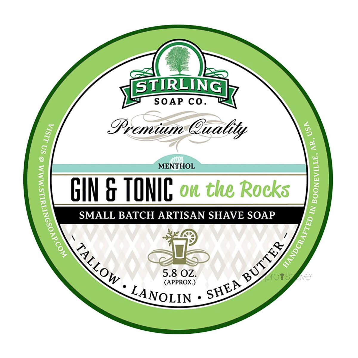 Stirling Soap Co. Barbersæbe, Gin & Tonic on the Rocks, 170 ml.