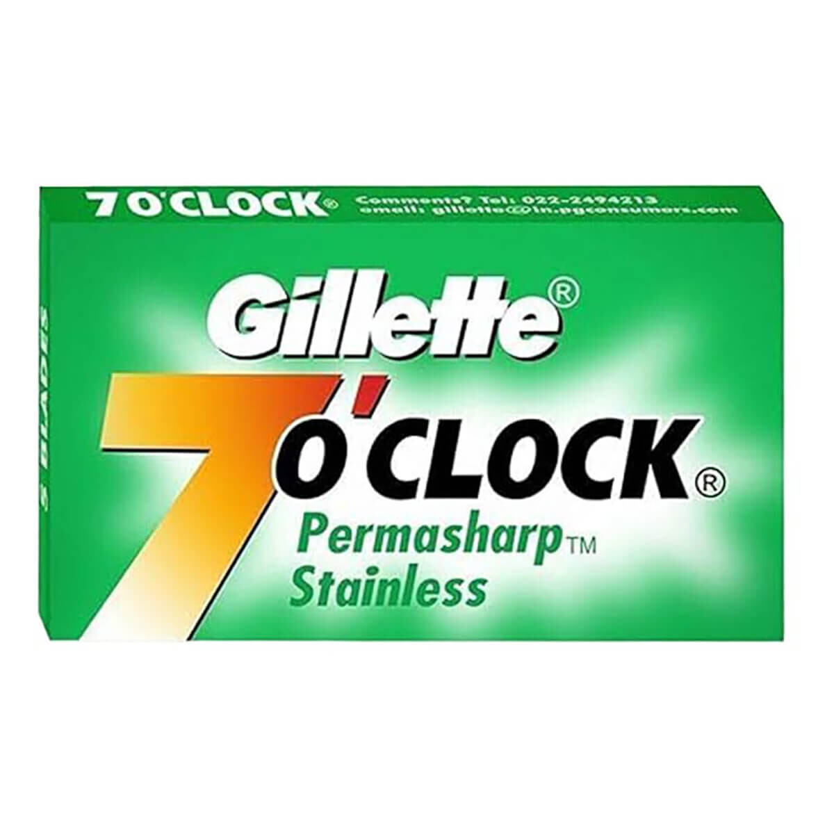 Gillette 7 Oog#39;Clock Permasharp Stainless DE-Barberblade, Grøn, 10 stk.